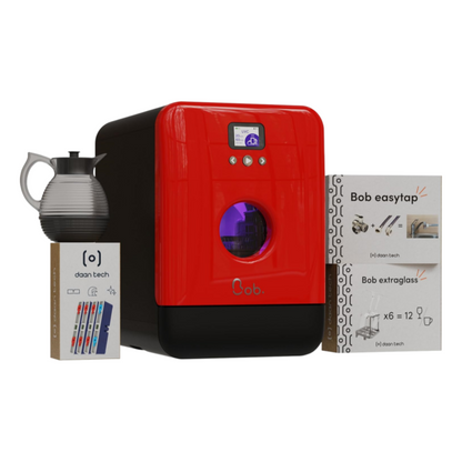 DAAN TECH Bob - Lave-vaisselle Compact 3 Couverts Encastrable - Pose Libre, Avec Réservoir, Portable - Séchage Naturel - Assiette 29 cm - Label Origine France Garantie, Eco-Conçu (Blanc-Rouge)