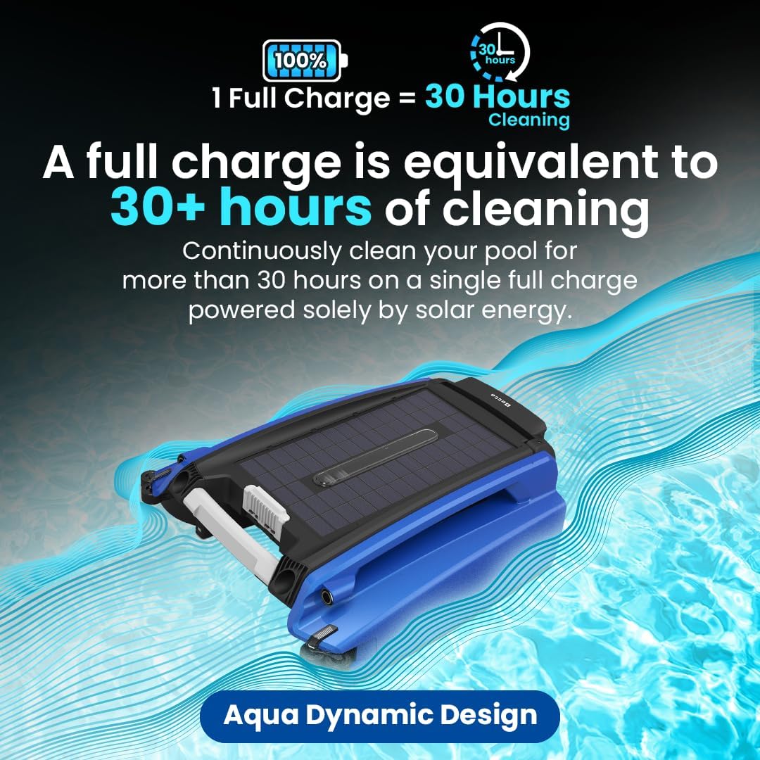 Nettoyeur de skimmer robotisé automatique à énergie solaire 2026 pour piscines avec 30 heures de performance de nettoyage continue grâce à son fonctionnement sur batterie et à ses deux moteurs repensés, tolérants au sel et au chlore (blanc)