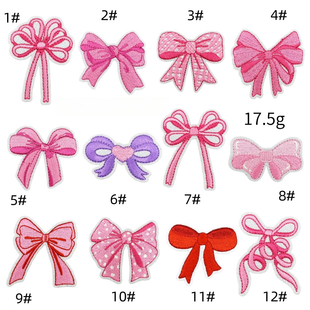 pink bow embroidered patches iron on