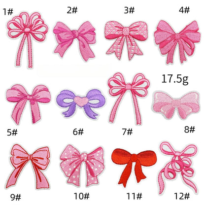 pink bow embroidered patches iron on