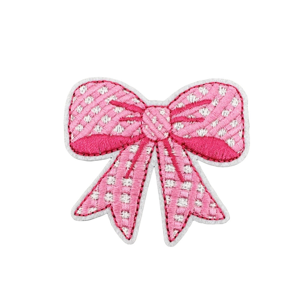 pink bow embroidered patches iron on