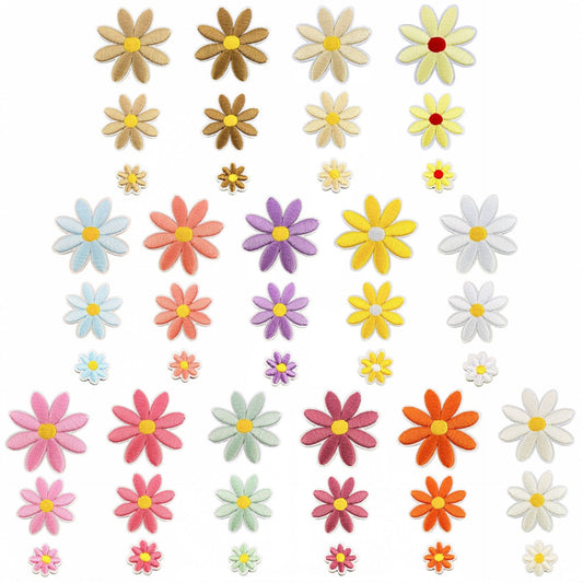 daisy flower embroidered patches multicolor floral set iron on