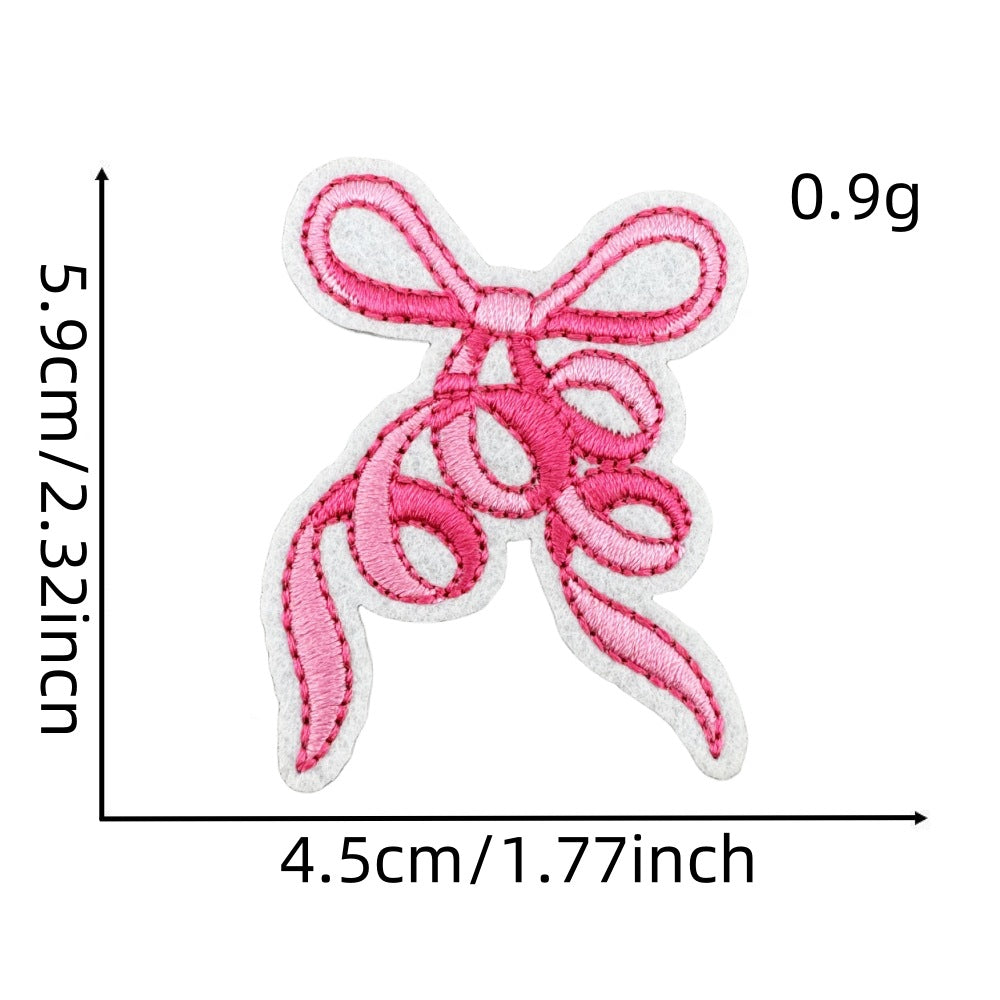 pink bow embroidered patches iron on