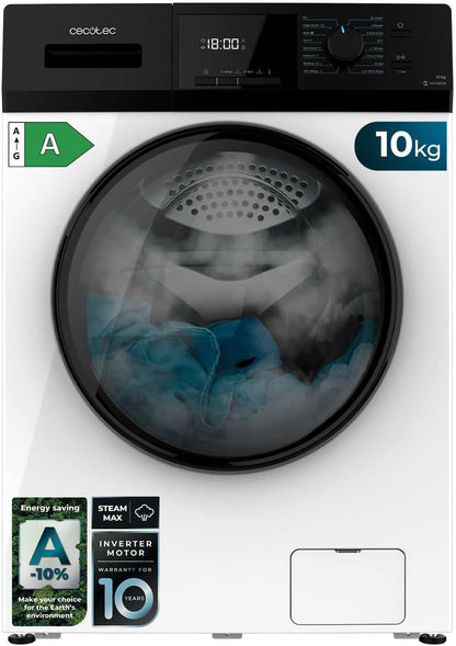 Cecotec Lave-Linge 9Kg Chargement Frontal Bolero Dresscode 9410 Inverter A. 1900W, 1400 tr/min Réglable, 16 Programmes, Faible Consommation d'Énergie, Vapeur, Stérilisation du Linge