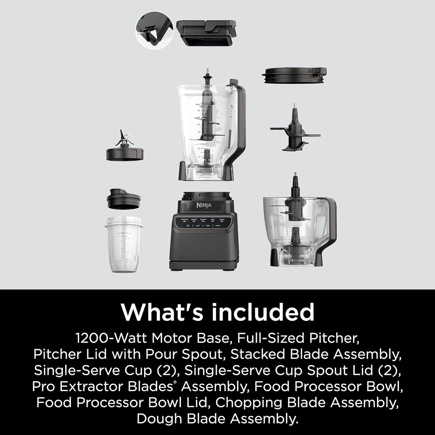 2026 Ninja Mega Kitchen System, 1500W, Blender XL 72 oz et Robot Culinaire 8 Tasses avec (2) Gobelets To-Go 16 oz, Technologie Total Crushing - Smoothies, Glace Pilée, Purées, Pâte & Plus, Noir, BL770