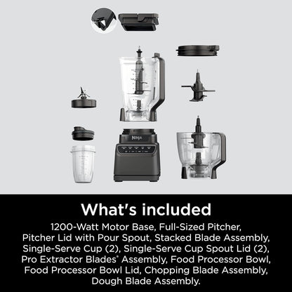 2026 Ninja Mega Kitchen System, 1500W, Blender XL 72 oz et Robot Culinaire 8 Tasses avec (2) Gobelets To-Go 16 oz, Technologie Total Crushing - Smoothies, Glace Pilée, Purées, Pâte & Plus, Noir, BL770