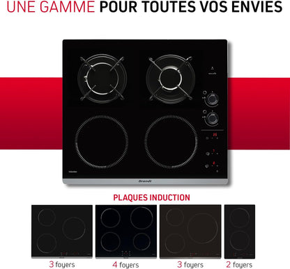 2026 Brandt BPI6413BM – Table de Cuisson Mixte Induction & Gaz, 4 Foyers, 9 Niveaux, Édition Limitée
