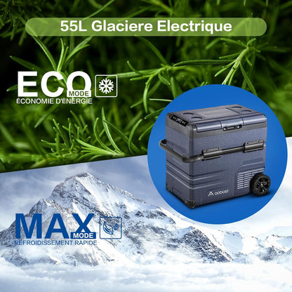 115L Glaciere Electrique Double Zone,Glaciere a Compression WiFi APP,12 V/24 V et 100-240 V Frigo Camping,-20 ℃ à 20 ℃,pour Voiture,Camion,Bateau,Camping,Car,Caravanes,Voyageant,Maison