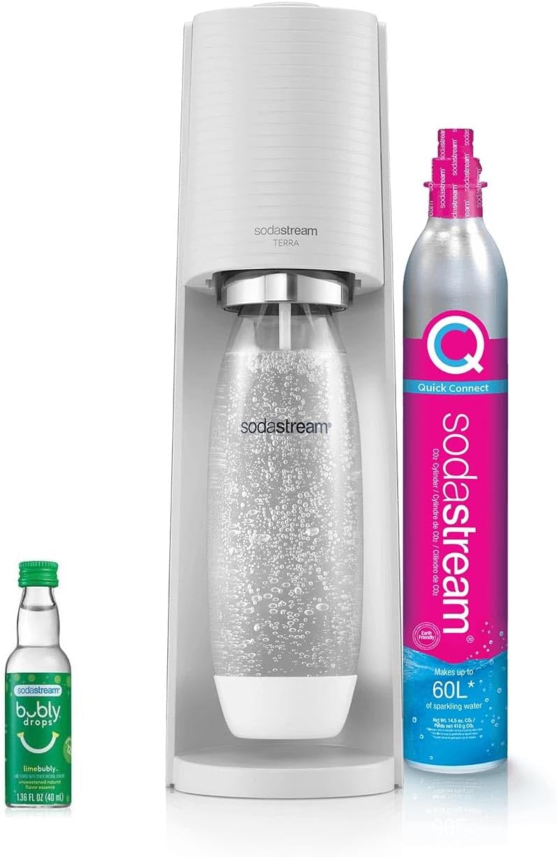 2026 SodaStream Terra Machine à Eau Pétillante Bundle (Noir), avec CO2, Bouteilles Compatibles Lave-Vaisselle et Arômes Bubly Drops