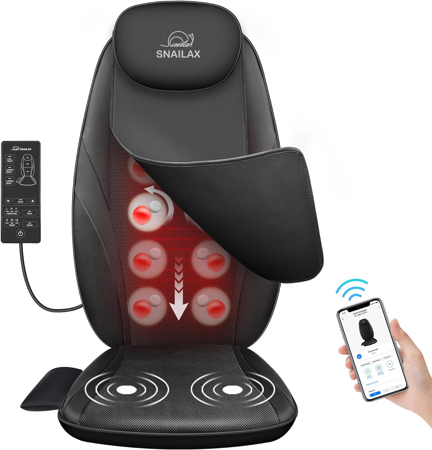 2026 Coussin de Massage Shiatsu Snailax avec Chaleur – Coussin de Fauteuil Massant pour Dos, Massage Kneading pour Maison et Bureau