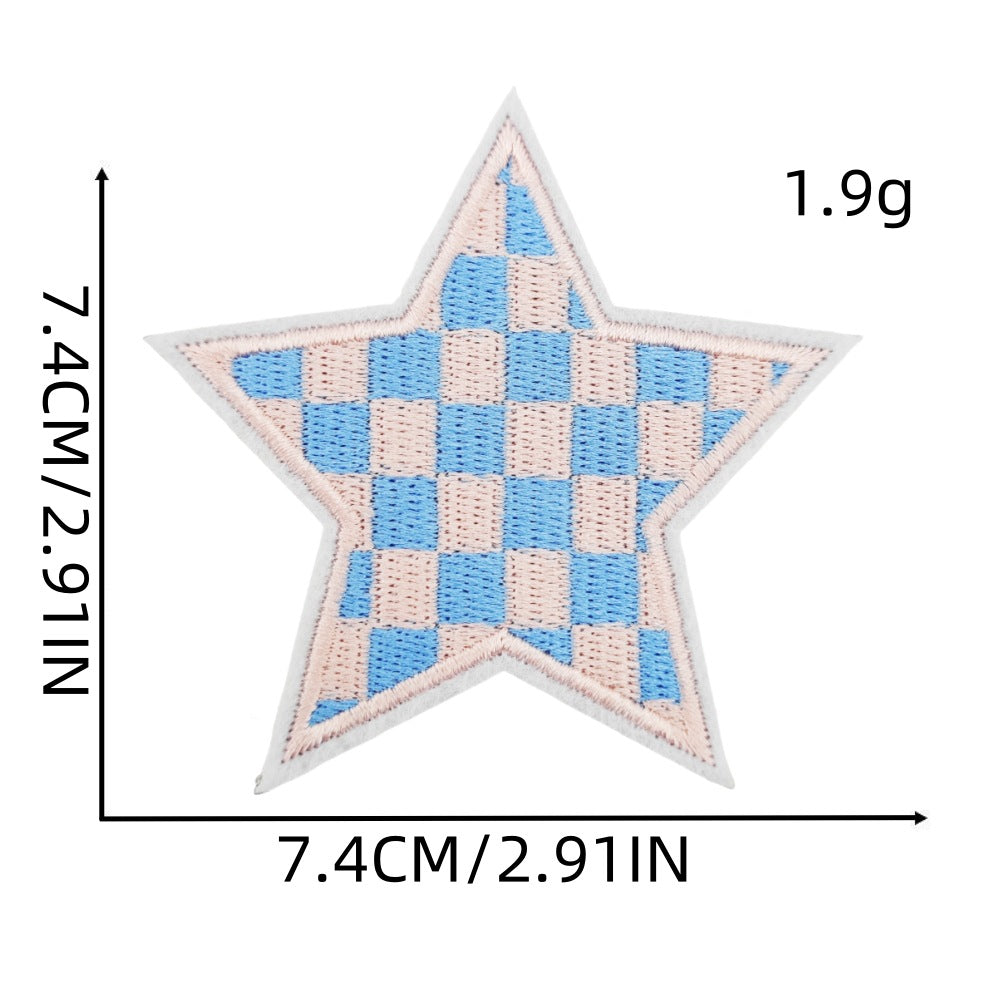 checkered star embroidered patches colorful design iron on
