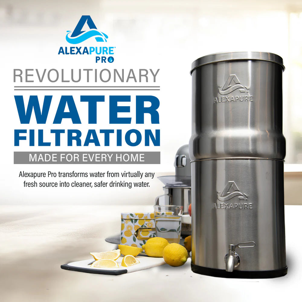 2026 Alexapure Pro Système de Filtration d’Eau par Gravité – Purificateur d’Eau Domestique en Acier Inoxydable Réduit 206 Contaminants, Sans Électricité, Facile à Installer et à Entretenir