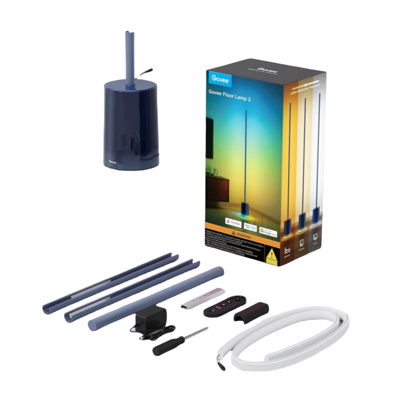 2026 Lampadaire Govee 2 avec Matter, LED RGBIC, Blanc Chaud et Froid, Compatible Alexa, 1725 lm, Synchronisation Musique, Modes Scènes, Lampadaire Intelligent pour Salon et Chambre, Noir (1 Pièce)