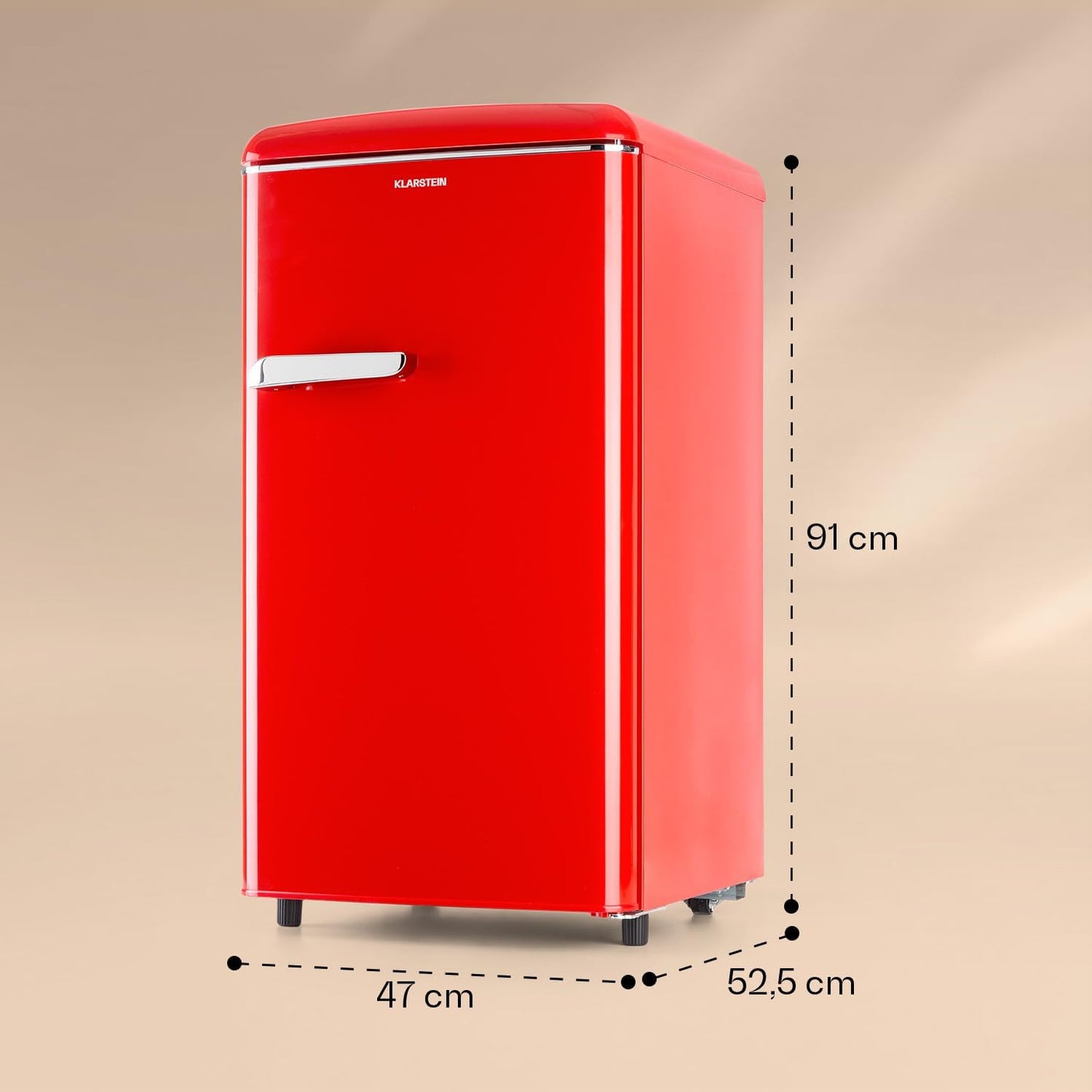 KLARSTEIN Laika - Congélateur, volume total 60 litres, thermostat à 5 niveaux, 0 à -18°C, 3 grilles, pose libre, design rétro - rouge