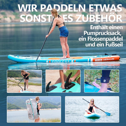 Planche de SUP COOLCAA 2026 (354 cm x 86 cm x 15 cm) avec accessoires SUP haut de gamme, capacité de charge jusqu'à 210 kg, idéale pour adultes et adolescents de tous niveaux.