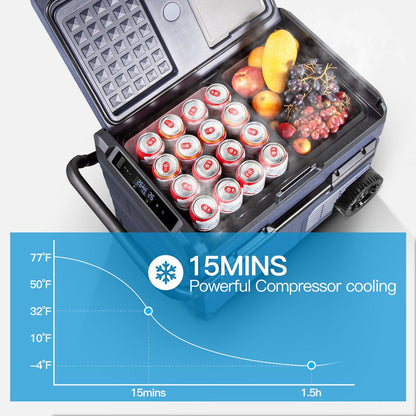 Réfrigérateur/congélateur portable 12 volts 37 pintes (2026) pour voiture, idéal pour le camping, les voyages, les camping-cars et compatible avec une application mobile.
