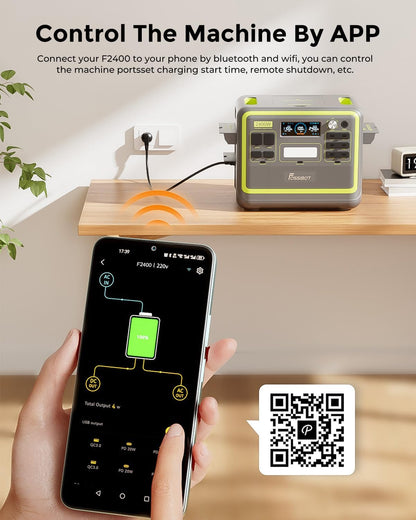 F2400 Station électrique portable CA 2400W (4800W Pic),Station Silencieux Solaire 2048Wh LiFePO4,Groupe Générateur Électrique Onduleur Alimentation de Secours à Domicile Camping
