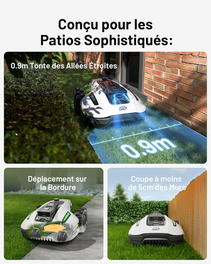 MAMMOTION YUKA Mini 500 Robot Tondeuse sans Fil Périphérique, NetRTK+Vision, Aucune Antenne RTK Requise, Recommandé 500 m², Max. 700 m², Pente à 50%, Cartographie Automatique, avec Module 4G