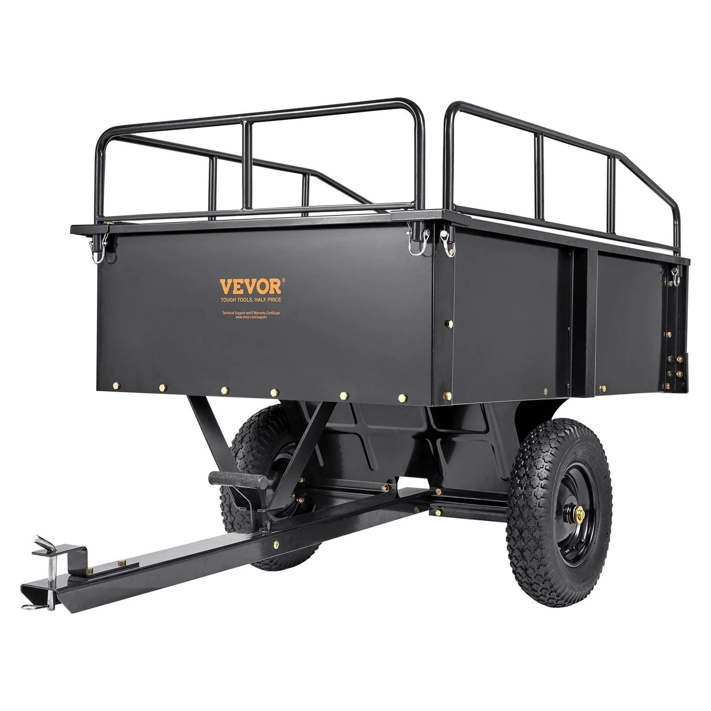Remorque basculante VEVOR robuste pour VTT, chariot en acier, 750 livres, 15 pieds cubes, remorque utilitaire de jardin avec côtés amovibles pour quad - Fabriqué aux États-Unis