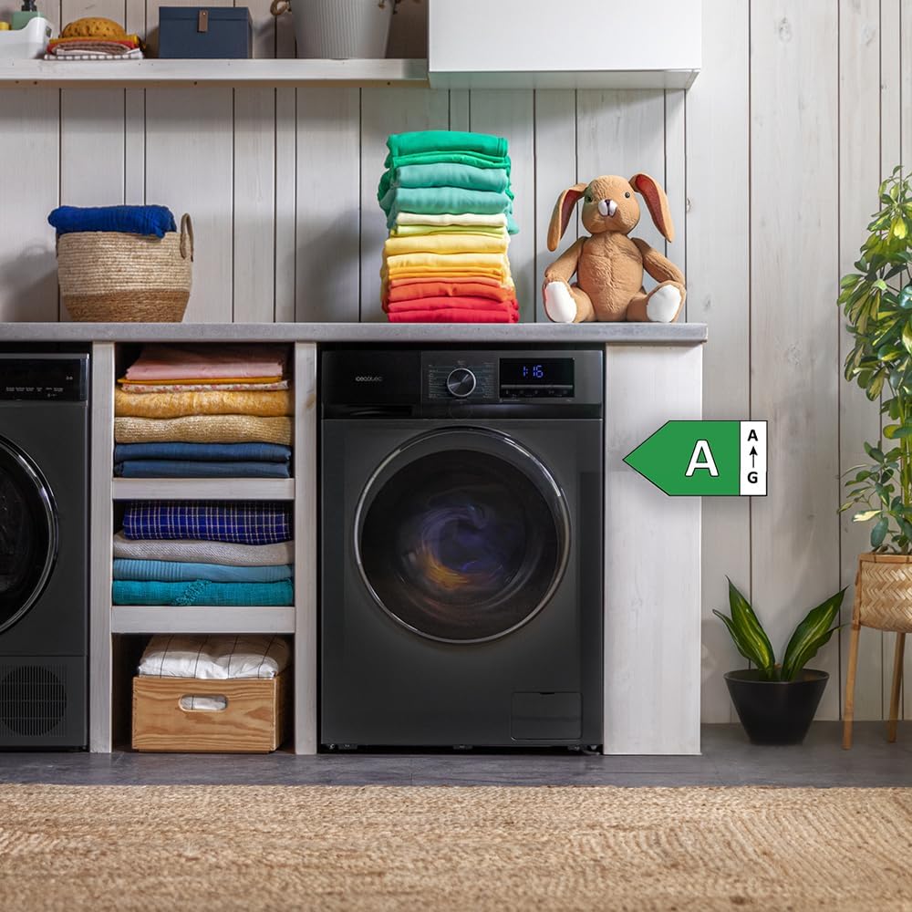 Cecotec Bolero Dresscode 10500 Inverter Steel A. Lave-linge 10 kg Steel, 1400 tr/min, Moteur Inverter Plus, Vapeur, Classe A.