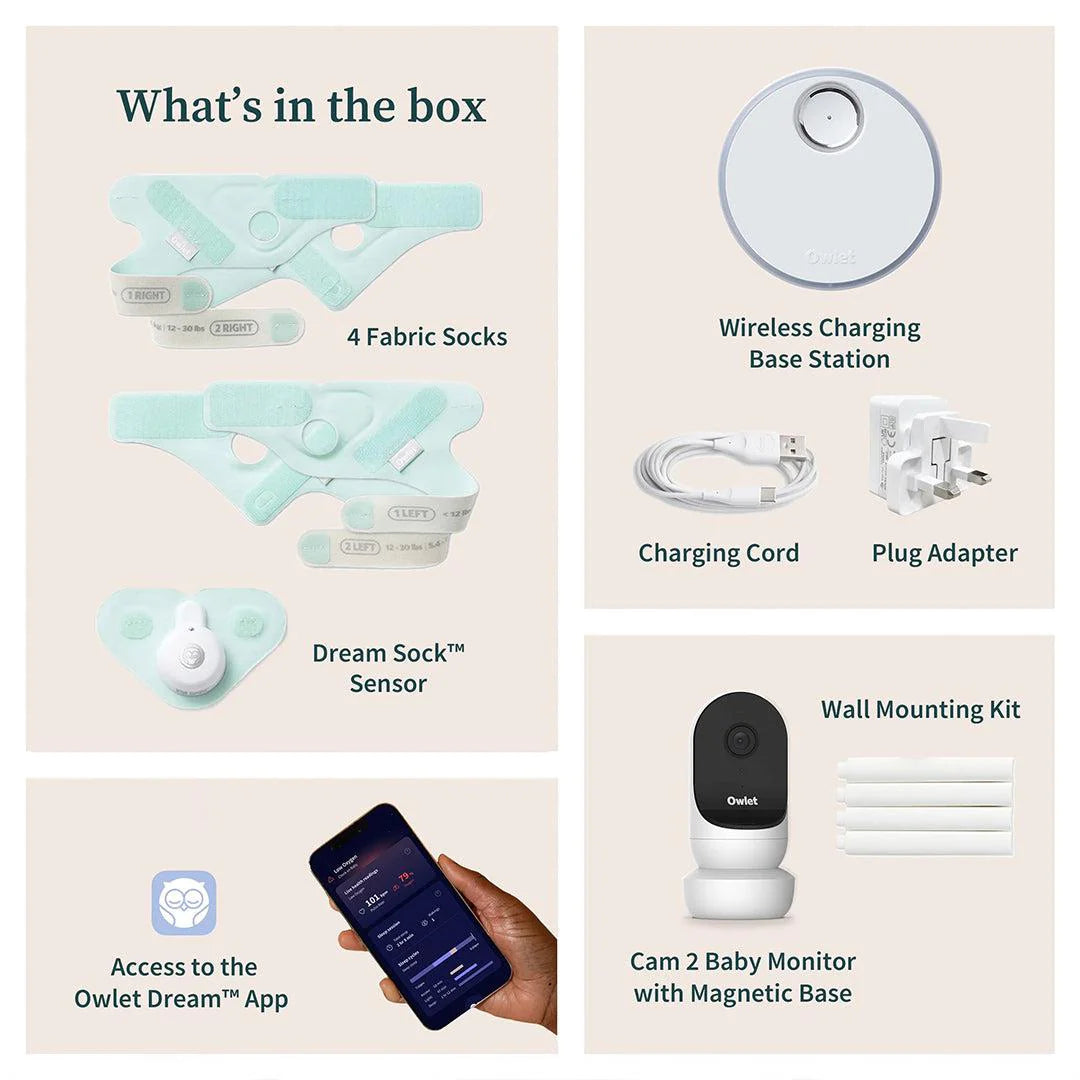 2026 Owlet Dream Duo – Moniteur de Sommeil et Veille Bébé Intelligent – Blanc & Menthe