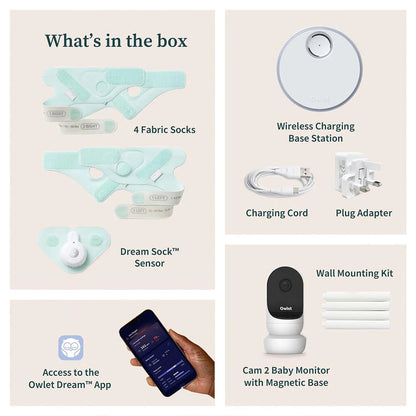 2026 Owlet Dream Duo – Moniteur de Sommeil et Veille Bébé Intelligent – Blanc & Menthe