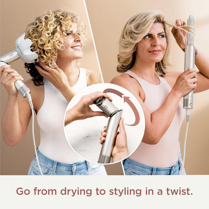 2026 Système de coiffage et de séchage Shark HD430 FlexStyle, sèche-cheveux brosse puissant et multi-styler avec boucleurs Auto-Wrap, brosse plate, brosse ovale et embout concentrateur, coloris Stone