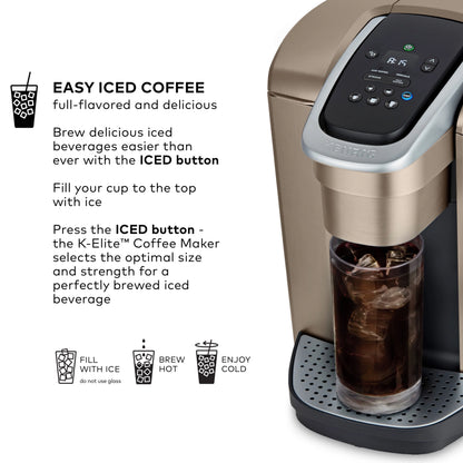 2026 Keurig K-Elite – Machine à Café à Dosettes K-Cup à Portion Unique, Finition Brossée Slate, Programmable pour Café Chaud et Glacé