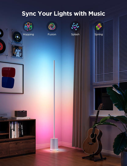 2026 Lampadaire Govee 2 avec Matter, LED RGBIC, Blanc Chaud et Froid, Compatible Alexa, 1725 lm, Synchronisation Musique, Modes Scènes, Lampadaire Intelligent pour Salon et Chambre, Noir (1 Pièce)