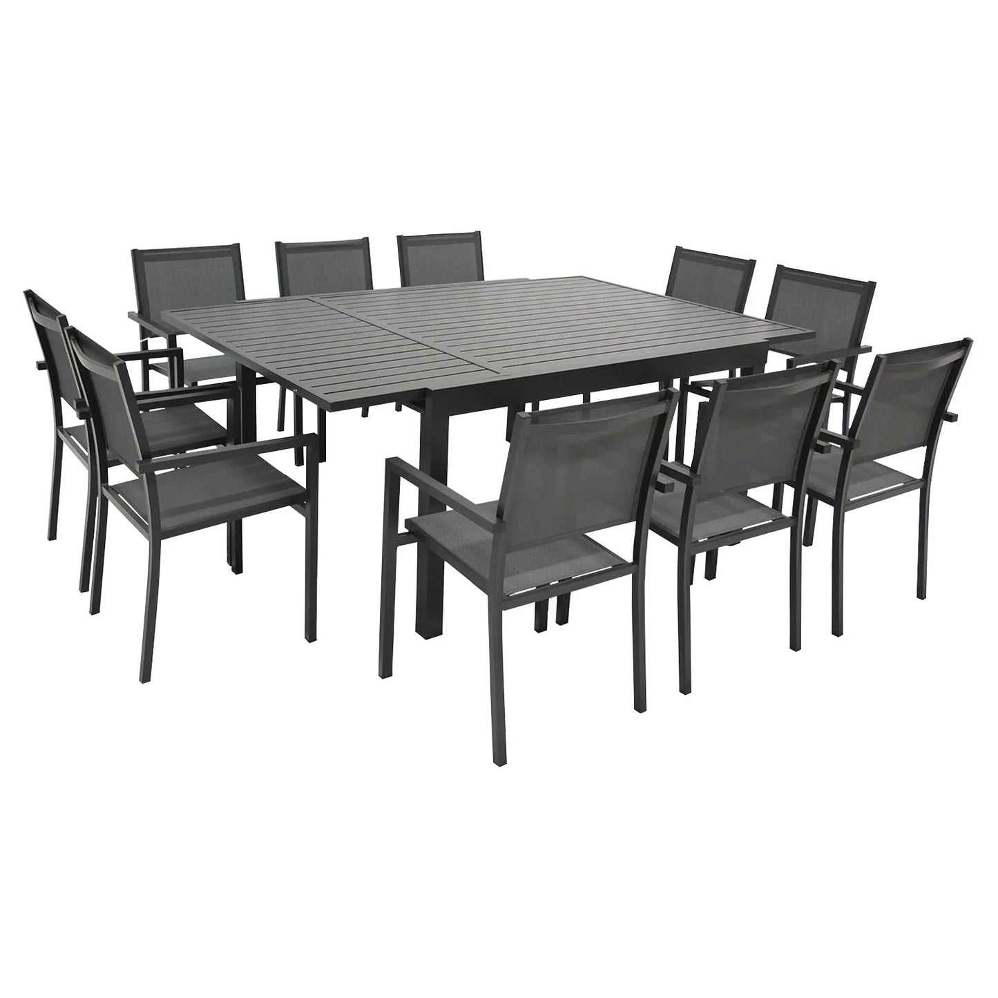 Salon de jardin extensible 10 places de 140/200cm en textilène gris - aluminium anthracite VENEZIA Happy Garden