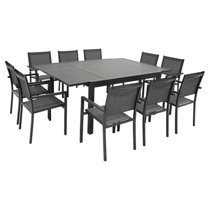 Salon de jardin extensible 10 places de 140/200cm en textilène gris - aluminium anthracite VENEZIA Happy Garden