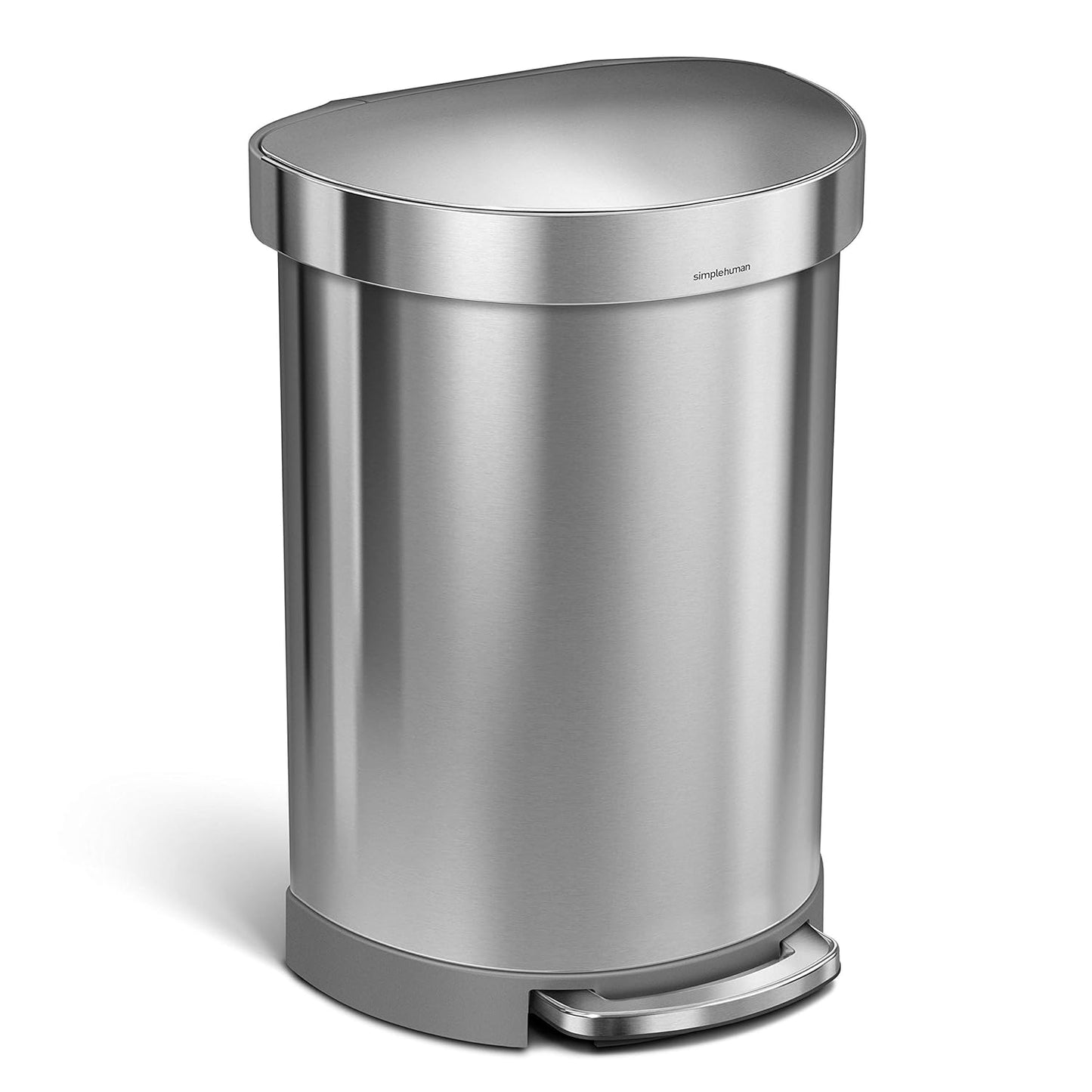 2026 Simplehuman Poubelle de Cuisine Semi-Ronde à Ouverture au Pied 60 Litres avec Couvercle à Fermeture Douce, Acier Inoxydable Brossé