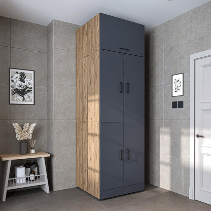 ROOMART Dora Armoire de machine à laver, pour sèche-linge et machine à laver, en 4 couleurs, avec portes et planche coulissante (chêne anthracite)