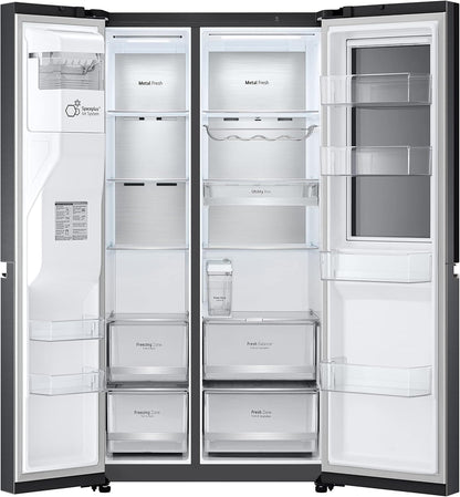 LG GSXV91MCAF Réfrigérateur combiné - Side by Side, 635L, InstaView, Total No-Frost, Compartiment congélation, Distributeur d'eau et glace UVnano, Compresseur Inverter Linear, Wi-Fi, Noir, Classe F