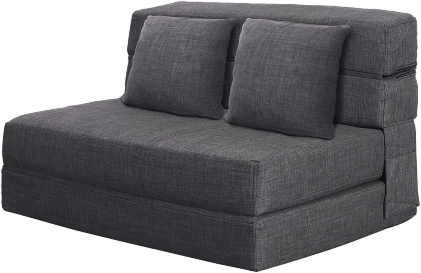 ANONER Canapé Convertible 2 Places 150cm de Large, Pliable en Mousse à Mémoire de Forme & 2 Oreillers, Lit Pliant de Sol pour Chambre Salon, Gris Foncé