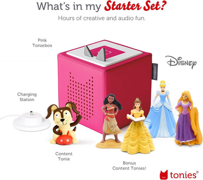 2026 Toniebox Starter Set Audio avec Cendrillon, Belle, Vaiana, Raiponce et Playtime Puppy - Écoutez, Apprenez et Jouez avec une Petite Boîte Câline - Rose
