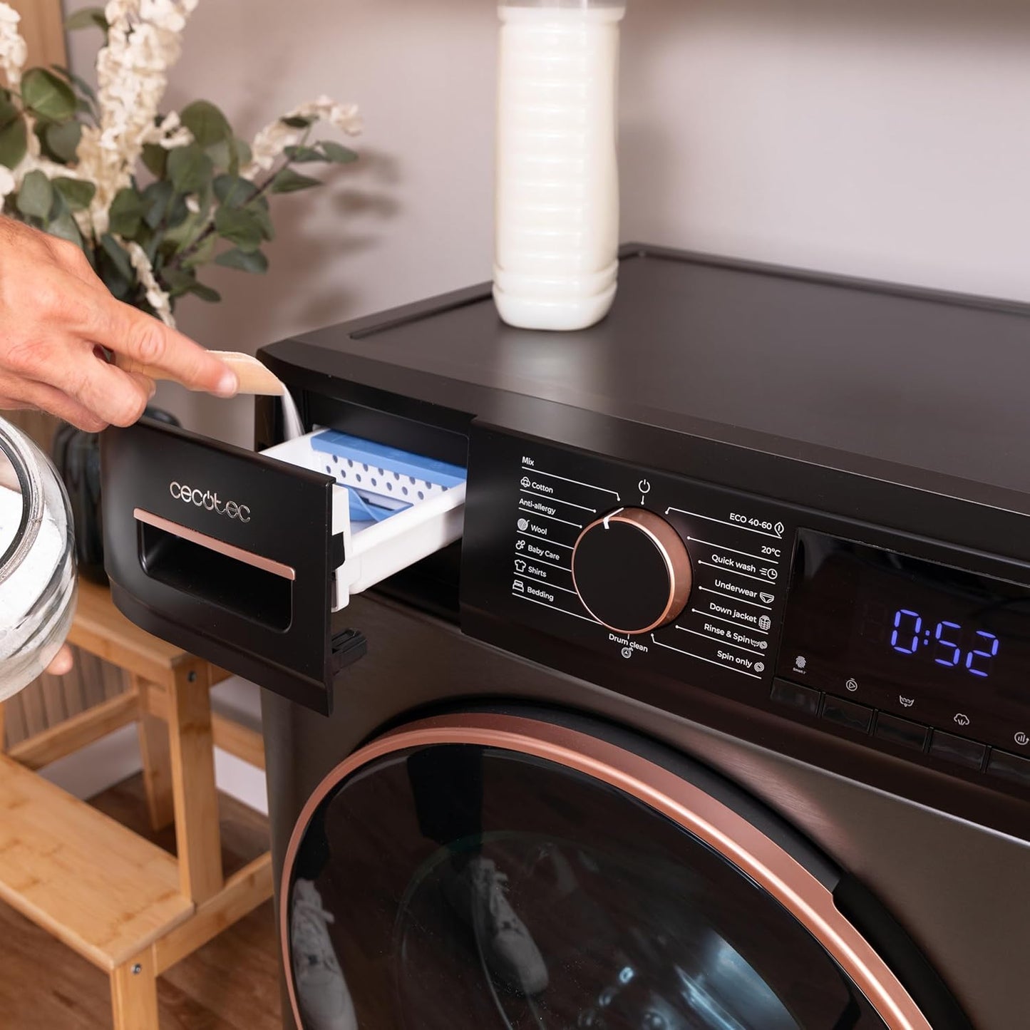 Cecotec Lave-linge 10Kg Bolero DressCode 10610 Inverter Steel A. Chargement Frontale, 1400 RPM, Steam Max, Motor Inverter Plus, 15 Programmes, OnSmart, Stop&Go, Caoutchouc Antibactérien, Drum Clean