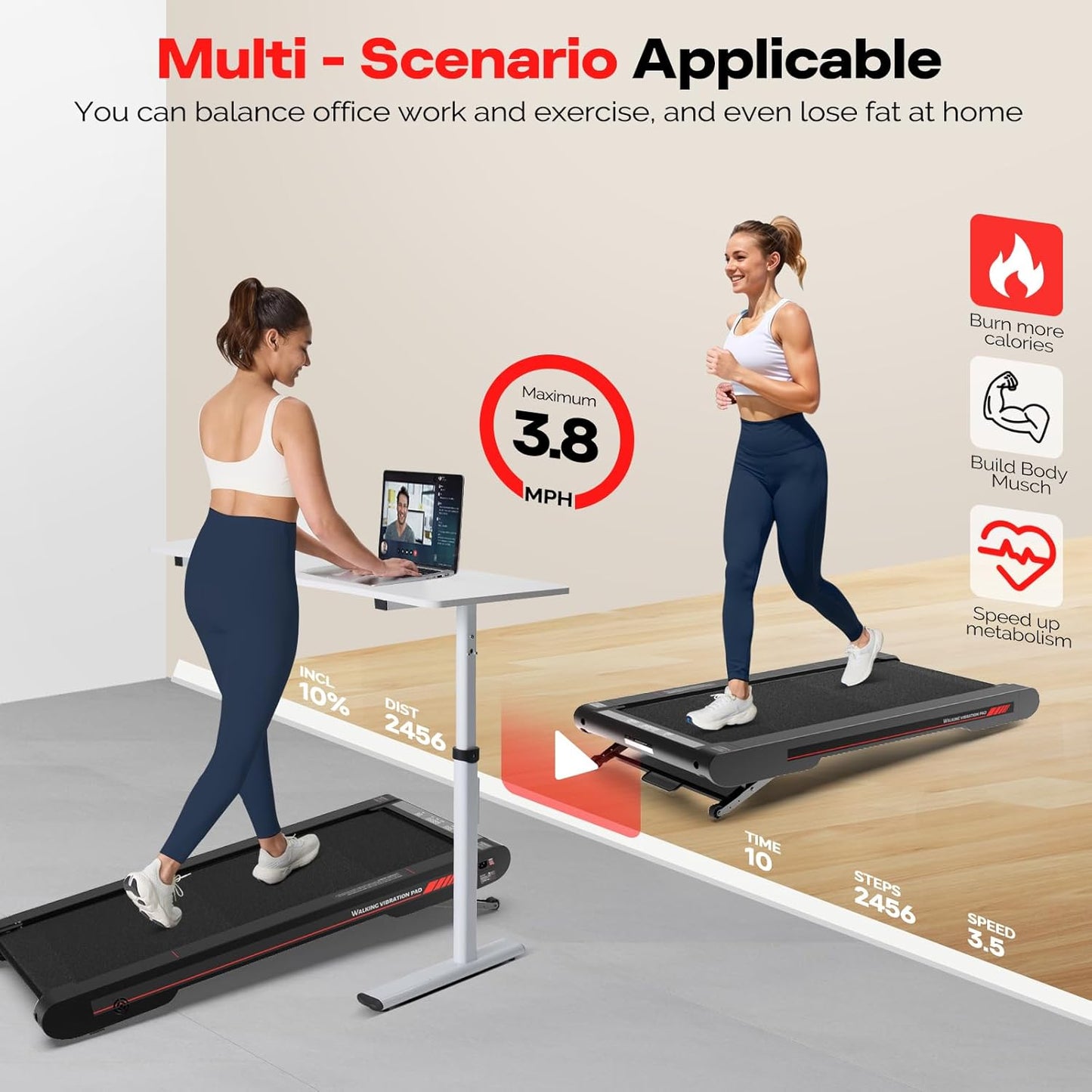 2026 Sperax Tapis de Marche Vibrant avec Application, Tapis de Course 3 en 1 Sous Bureau, 2,5HP Faible Bruit, Tapis de Marche avec Télécommande, Tapis de Course Portable pour Bureau à Domicile