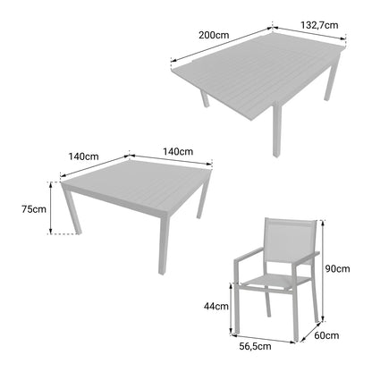 Salon de jardin extensible 10 places de 140/200cm en textilène gris - aluminium anthracite VENEZIA Happy Garden