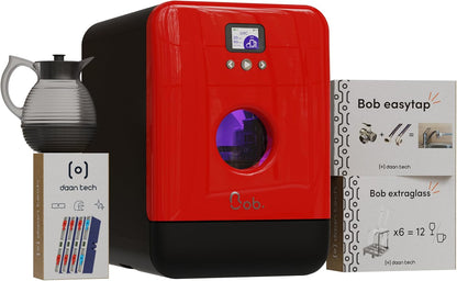 DAAN TECH Bob - Lave-vaisselle Compact 3 Couverts Encastrable - Pose Libre, Avec Réservoir, Portable - Séchage Naturel - Assiette 29 cm - Label Origine France Garantie, Eco-Conçu (Blanc-Rouge)