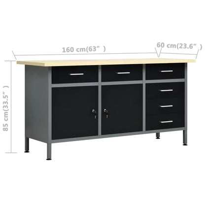 Etabli avec 4 panneaux muraux table de travail poste de travail stockage rangement d'outils 160 cm garage atelier pieds réglables en hauteur 02_0003666