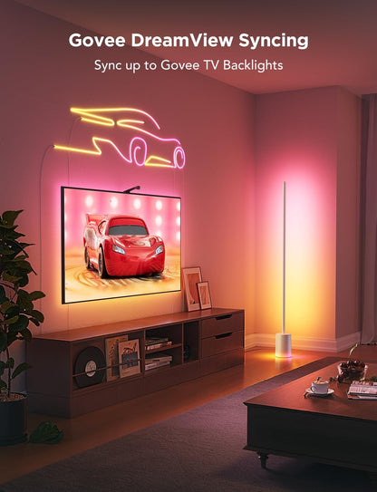 2026 Lampadaire Govee 2 avec Matter, LED RGBIC, Blanc Chaud et Froid, Compatible Alexa, 1725 lm, Synchronisation Musique, Modes Scènes, Lampadaire Intelligent pour Salon et Chambre, Noir (1 Pièce)