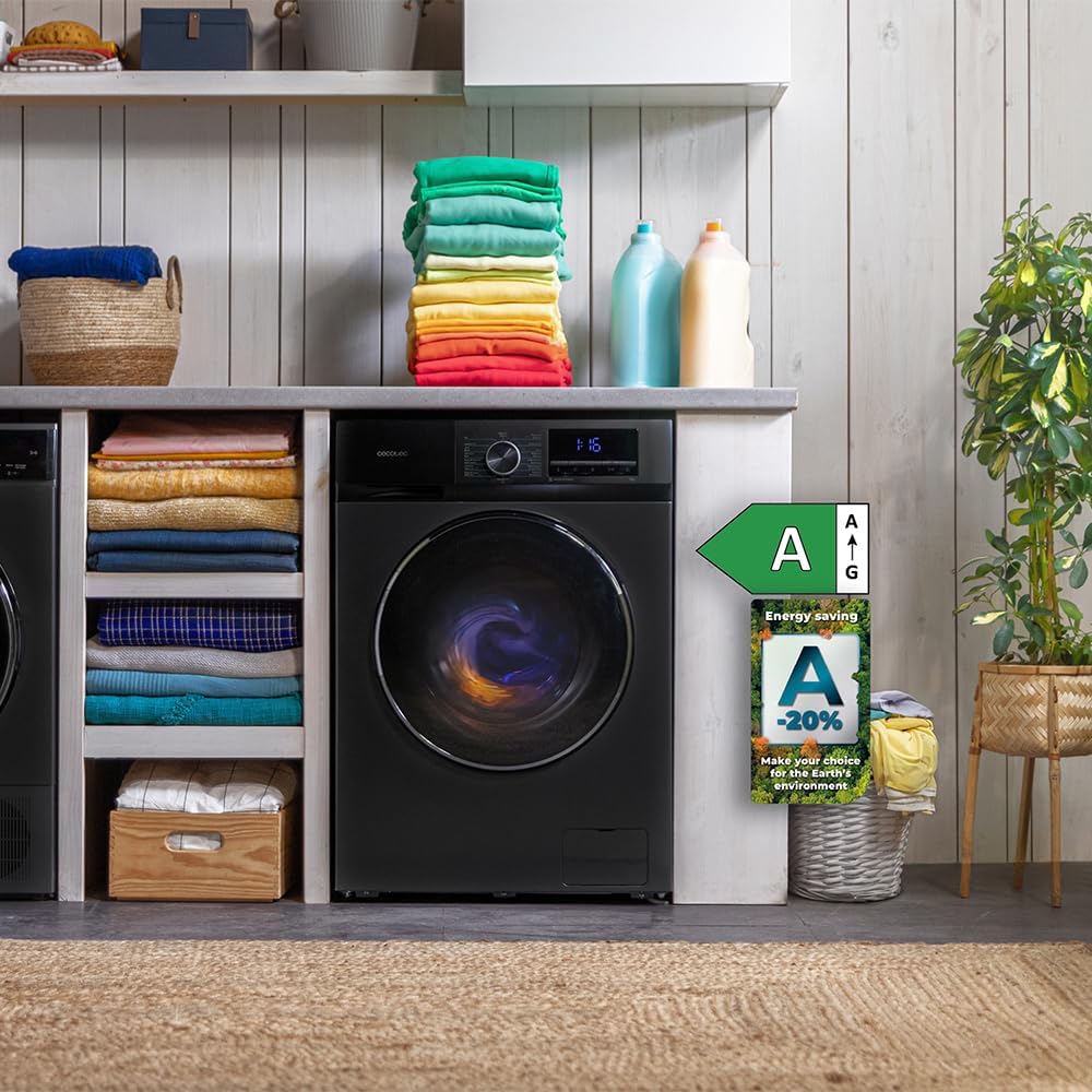 Cecotec Bolero Dresscode 10500 Inverter Steel A. Lave-linge 10 kg Steel, 1400 tr/min, Moteur Inverter Plus, Vapeur, Classe A.