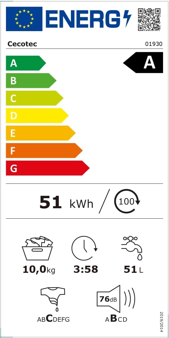 Cecotec Lave-linge 10Kg Bolero DressCode 10610 Inverter Steel A. Chargement Frontale, 1400 RPM, Steam Max, Motor Inverter Plus, 15 Programmes, OnSmart, Stop&Go, Caoutchouc Antibactérien, Drum Clean