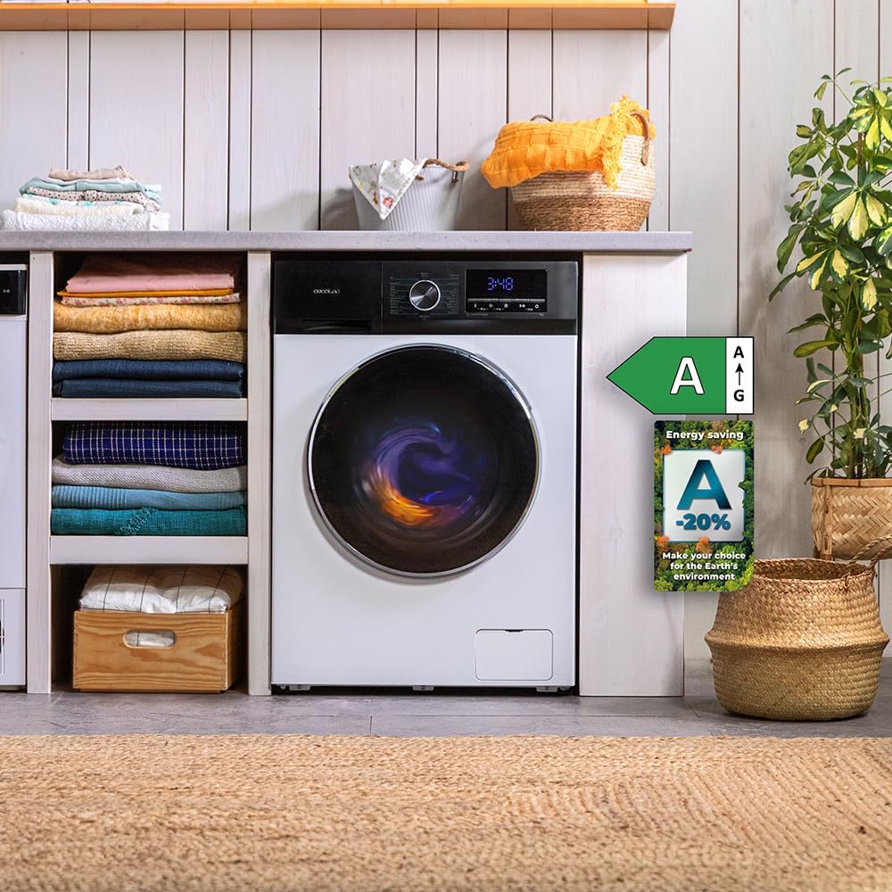 Cecotec Bolero Dresscode 10500 Inverter Steel A. Lave-linge 10 kg Steel, 1400 tr/min, Moteur Inverter Plus, Vapeur, Classe A.