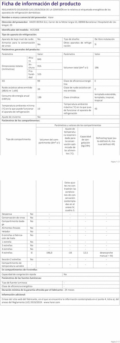 HAIER Congélateur coffre HCE200E