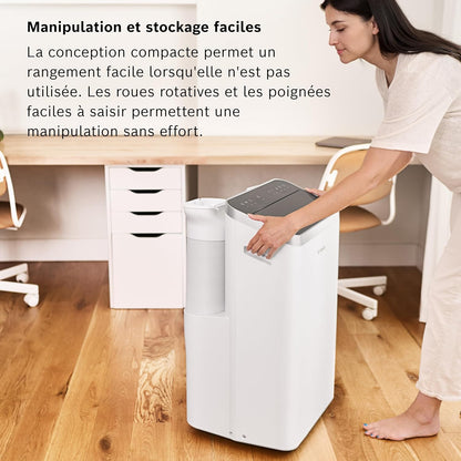 Bosch Cool 4000 Portable AC - 3 en 1 : Climatiseur, Déshumidificateur, Ventilateur - 2,6 kW pour les pièces jusqu'à 35m² - Avec Mode Auto, Mode Silencieux et Mode Veille (48 db (A)) [Classe A+]