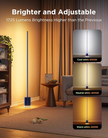 2026 Lampadaire Govee 2 avec Matter, LED RGBIC, Blanc Chaud et Froid, Compatible Alexa, 1725 lm, Synchronisation Musique, Modes Scènes, Lampadaire Intelligent pour Salon et Chambre, Noir (1 Pièce)