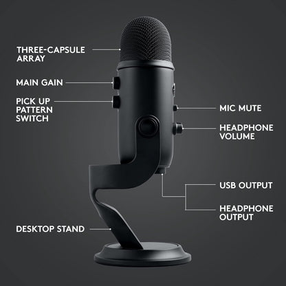 2026 Logitech for Creators Microphone USB Blue Yeti (Noir)