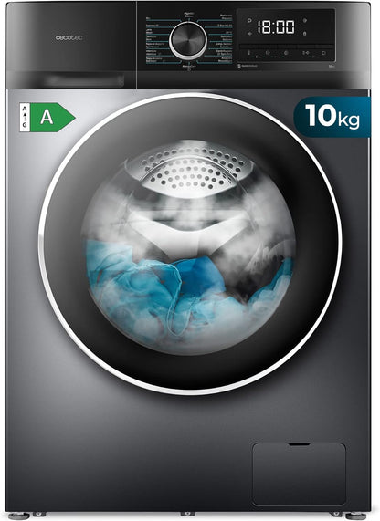 Cecotec Bolero Dresscode 10500 Inverter Steel A. Lave-linge 10 kg Steel, 1400 tr/min, Moteur Inverter Plus, Vapeur, Classe A.